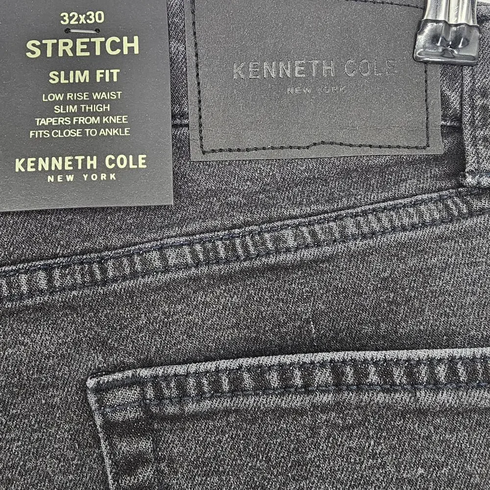 Kenneth Cole Mens size 32/30 Slim Fit Low Rise Stretch Denim Jeans Black NEW